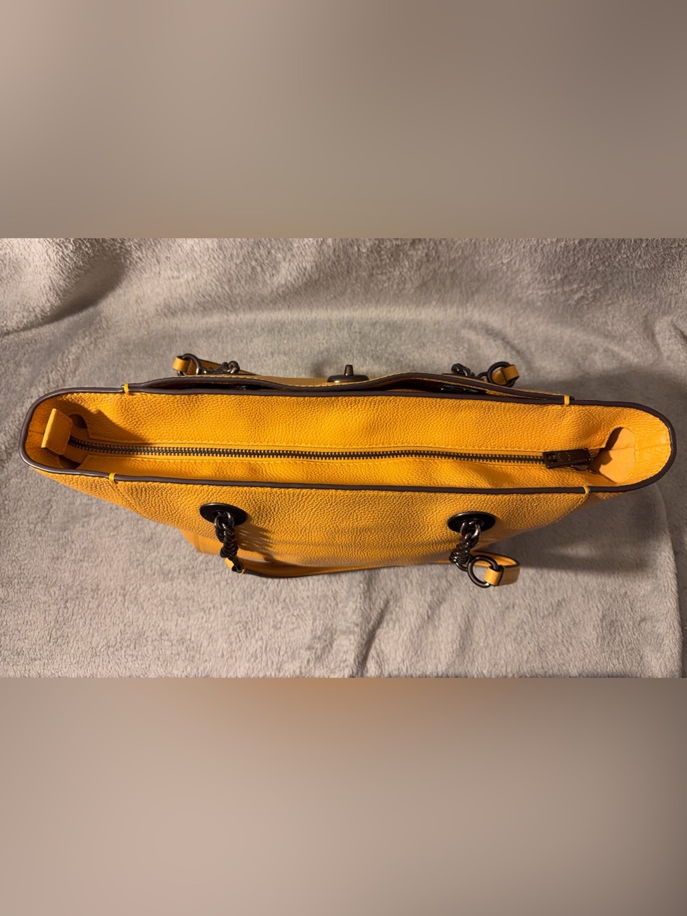 Coach Turnlock Mustard Yellow Leather Chain Tote No. 27 w/ Gunmetal Hardware - Picture 12 of 15